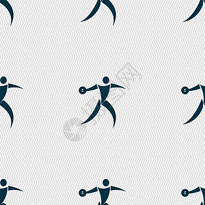 铁饼运动员图标标志 具有几何纹理的无缝模式 韦克托投掷者男性力量运动男人记录竞技成功标识竞赛图片
