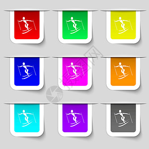 Skier 图标符号 您的设计要使用多色的现代标签 矢量字形激流滑雪者艺术文字象形插图乐趣活动回旋图片
