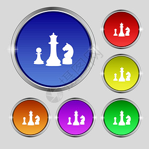 国际象棋图标符号 光亮多彩按钮上的圆形符号 矢量图片