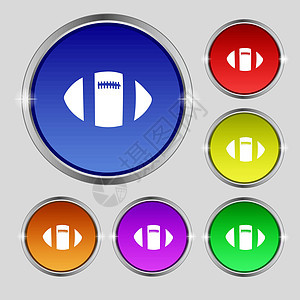 橄榄球图标符号 光亮彩色按钮上的圆形符号 矢量图片