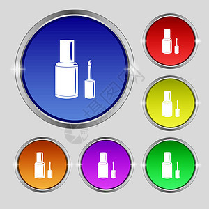亮彩色按钮上的圆形符号 矢量 X玻璃搪瓷女性化妆品配饰反射刷子魅力女性化瓶子图片