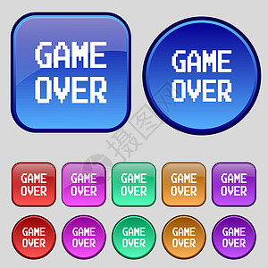 在概念图标符号上游戏 一组12个复写按钮 用于设计 矢量图片