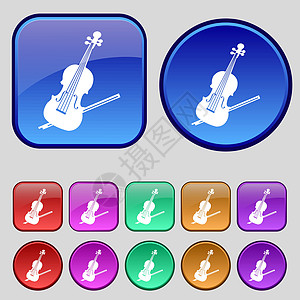 小提琴图标标志 一套十二个复古按钮为您的设计 韦克托图片