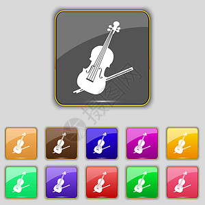 Violin 图标符号 设置为您网站的11个彩色按钮 矢量图片