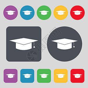 毕业盖图标符号 一组有12色按钮 平面设计 矢量图片