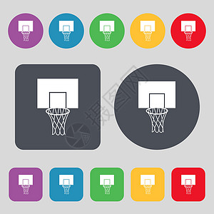 篮球后板图标符号 一组有12色按钮 平面设计 矢量背景图片