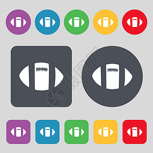 橄榄球图标符号 一组有12色按钮 平面设计 矢量图片