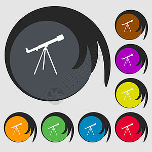 望远镜图标 8 个彩色按钮上的符号 矢量图片