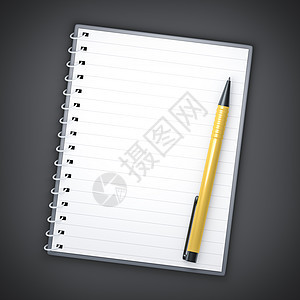 记事本和圆珠笔记事簿灰色白色草稿插图螺旋笔记床单备忘录黄色图片
