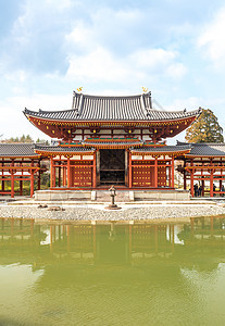 京都天知寺历史性旅行游客文化遗产寺庙池塘树木反射叶子图片