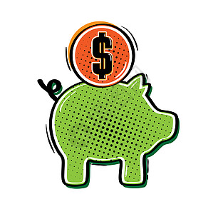 猪和线圈帐户货币订金小猪储蓄漫画硬币流行音乐插图投资图片