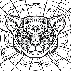 民族猫 猫头 在 zentangle 万科手绘插图图片