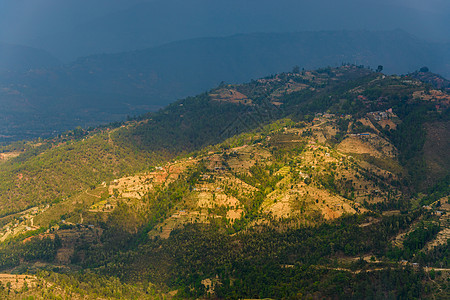 尼泊尔加德满都谷地的风景情况农业绿色旅游环境农田旅行乡村场景村庄爬坡图片