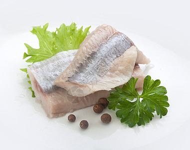 与生菜和豆一起驾车绿色生产盐渍胡椒香菜食物产品海鲜鱼片黑色图片