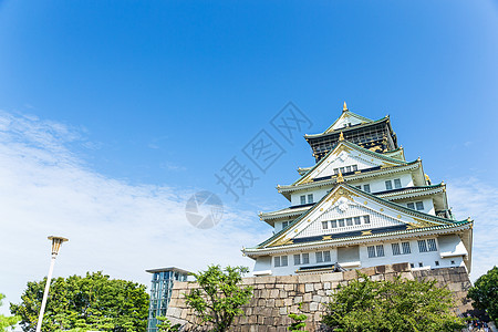 大阪城堡地标观光吸引力公园历史堡垒建筑旅行场景风景图片