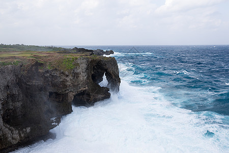 冲绳曼扎角石头村庄波纹风暴风景场景地质学海浪蓝色编队图片