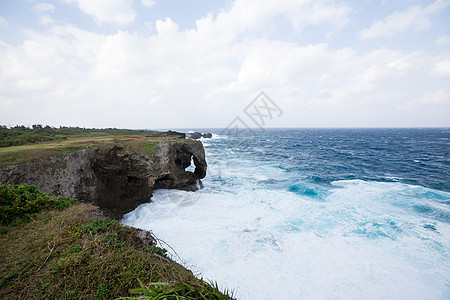 日本冲绳曼扎角波浪土地海岸珊瑚天空海浪海湾地标半岛石头图片