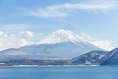 Motosu湖和藤山湖风景旅行薄雾顶峰场景火山地标荒野爬坡蓝色图片