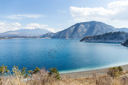 藤山和莫托苏湖环境天际植物旅行地标晴天风景公园顶峰火山图片