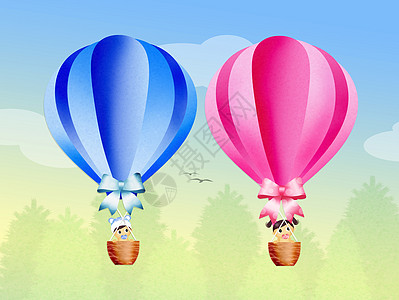 天空中的热气球公告粉色空气女孩夫妻男生玩具运输孩子女性图片