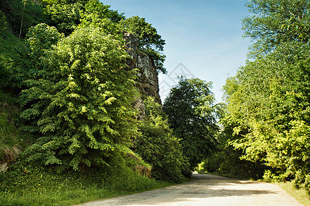 大岩石附近的春春乡村公路图片