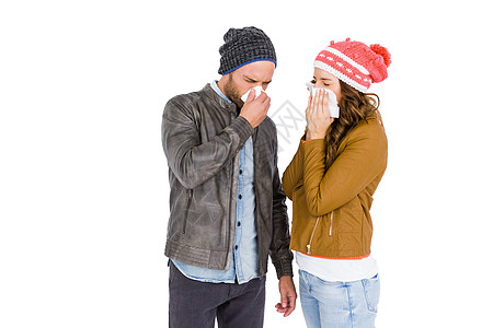 生病的年轻夫妇口鼻抽鼻子图片