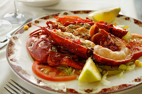 龙虾料理贝类饮食小龙虾美食服务动物晚餐主菜青菜图片