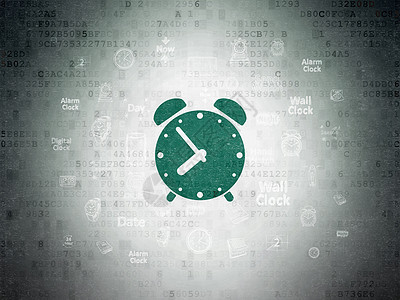时间表概念 数字纸张背景的警钟时钟代码时间警报小时展示日程数据手表绿色白色图片