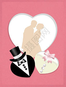给新娘和新郎的问候插图婚礼夫妻帽子婚姻快乐女士庆典明信片订婚背景图片