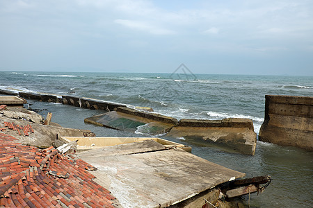 侵蚀 气候变化 破碎建筑 越南海安酒店波浪全世界环境平面构造场景风险海滩世界图片