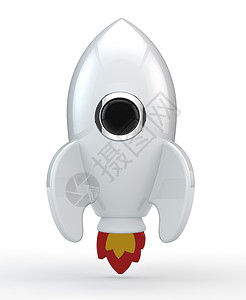 3D 铸成一枚带有火焰的象征性白色火箭星系合金星际车辆空白卫星推力玻璃玩具窗户图片