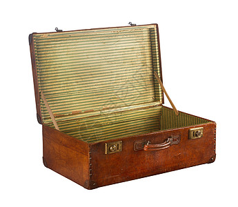 旧的开放行李箱皮革古董绿色游客白色行李旅行棕色指甲橙子图片