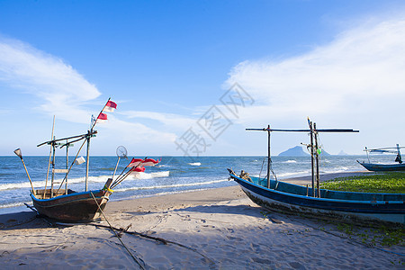 泰国渔船风景天空旅行运输海岸海滩沉船支撑破坏日落图片