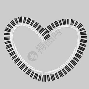 心形钢琴键盘设计乐器音乐圆形钥匙伽马艺术合成器黑色白色圆圈图片