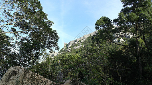 葡萄牙辛特拉市辛特拉城堡旅行指令历史公园岩石植被旅游石头墙壁树木图片