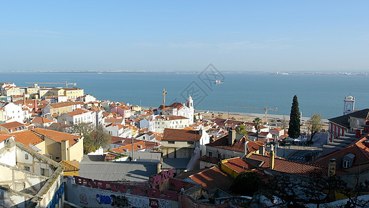 对葡萄牙里斯本Alfama居民区的观察假期溶胶城堡蓝色全景教会圆顶景观旅行城市图片