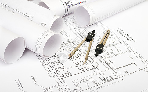 建筑计划和蓝图卷绘画建筑学房子工业数字测量图片