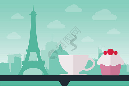 巴黎咖啡桌子拿铁甜点插图旅行餐厅杯子早餐城市咖啡店图片