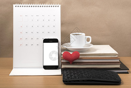 办公桌 咖啡 配有电话 wallet 日历 心脏和b桌面记事本商业笔记本杯子桌子笔记电脑办公室木头图片
