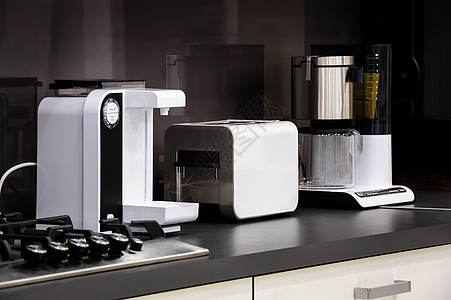 现代高塔厨房 清洁室内设计奢华家具风格房子电器器具店铺炊具烤面包机烹饪图片