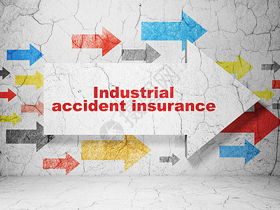 保险概念箭头与垃圾墙背景上的工业事故保险金融房间插图政策水泥风险古董路标合同指导图片