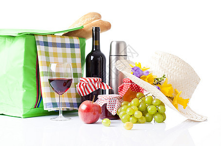 配有野餐和葡萄酒的彩礼篮子酒精水果饮料帽子食物美食空地玻璃午餐瓶子图片