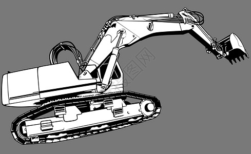 挖掘机机器车辆建筑机械挖掘黑与白建造跟踪插图剪贴图片