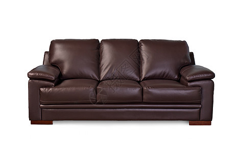 白色背景的棕色皮沙发装饰皮革座位风格奢华长椅软垫沙发家具古董图片