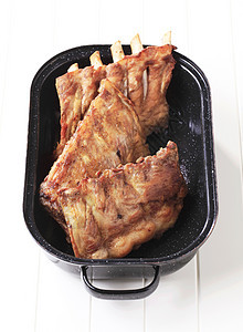 烤猪排食物平底锅带骨午餐猪肉架子烤箱炊具肋骨背景图片