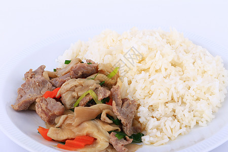 大米和炸牛肉 白菜上加牡蛎酱主菜桌子牛肉盘子食物健康油炸绿色勺子午餐图片