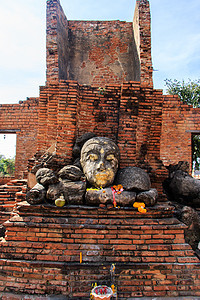寺庙佛祖会长 泰国Ayutthaya古代西亚文明上帝精神冥想古董雕塑祷告石头宝塔佛陀沉思图片