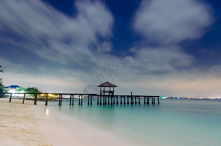 木制降落 在海中铺设展厅海浪海洋海景日落天际地平线旅游假期热带蓝色图片