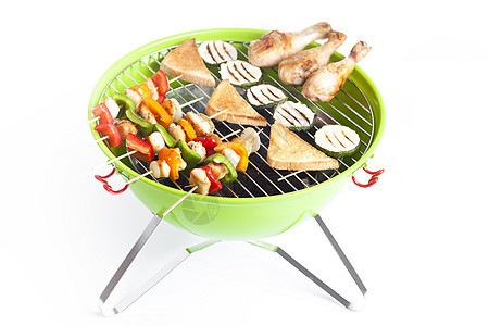 以白色背景隔离的烧烤烤炉木炭派对器具玉米烹饪炙烤蔬菜加热器午餐野餐图片