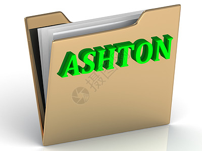 ASHTON-金色文书折页上的亮绿色字母图片